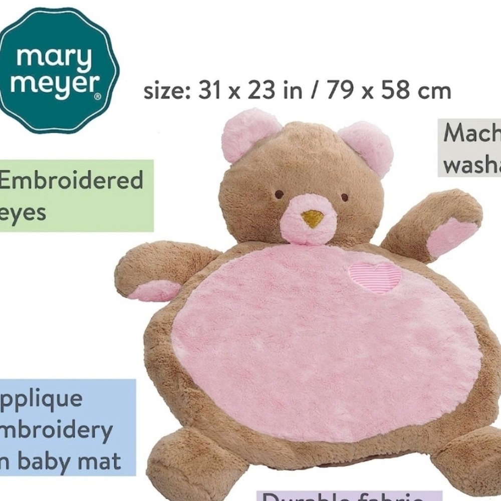 Mary Meyer Bestever Baby Mat, Pink Bear Tummy Time Mat Play Mat for Baby